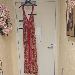 INC International Concept Elegant Red and Gold Paisley Maxi Dress